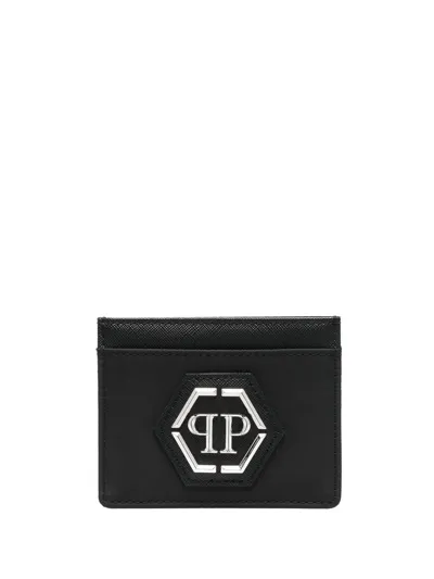 Philipp Plein French Hexagon-print Cardholder In Black