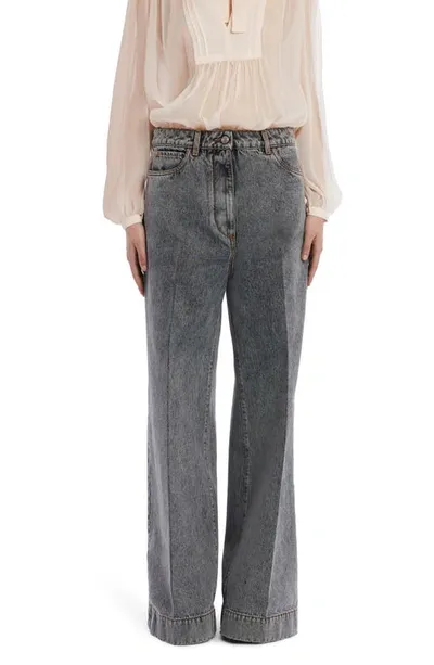 Etro Mid Rise Cotton Denim Wide Jeans In Grey