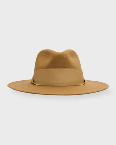 Sensi Studio Aguacate Wool Felt Fedora With Grosgrain Ribbon In Camel Khaki