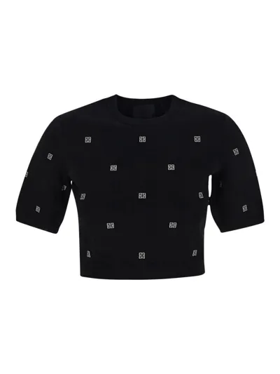 Givenchy Logo Detailed Short Sleeved Cropped Top In Black