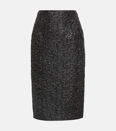 Versace Metallic Jacquard Pencil Skirt In Black