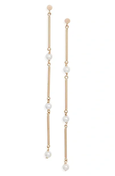 Poppy Finch Cultured Pearl Linear Drop Earrings In 14k Yellow Gold