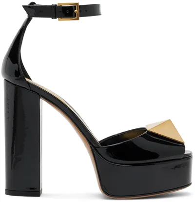 Valentino Garavani Black One Stud Platform Heels In 0no Nero