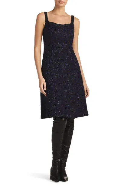 St John Square-neck Leopard Paillette Knit Sleeveless A-line Dress In Purple