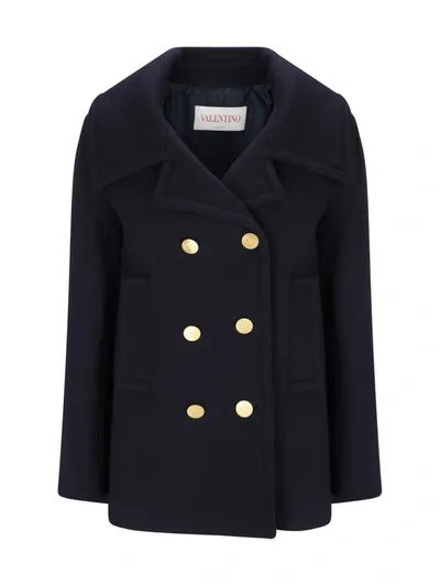 Valentino Virgin Wool-blend Coat In Navy