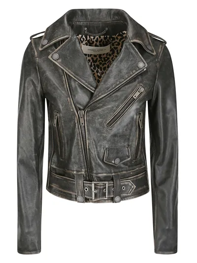 Golden Goose Golden Chiodo Bull Leather Jacket In Black