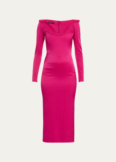 Alex Perry Satin Curved Portrait Sheath Dress In Raspberry