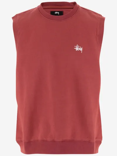 Stussy Logo-embroidered Cotton Vest In Rot