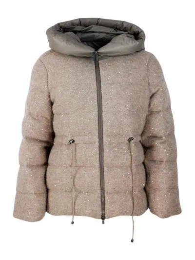 Fabiana Filippi Down Jacket Padded With Real Goose Down Made Of Soft And Precious Wool, Silk And Cashmere With Draws In Brown