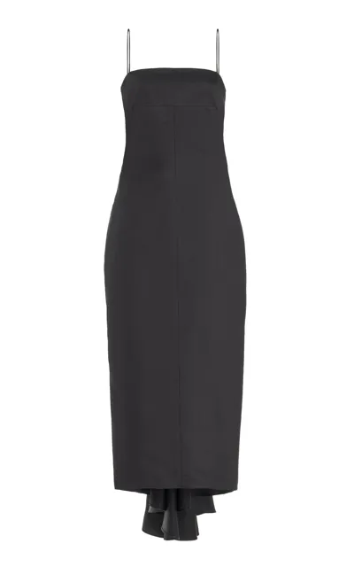 Moré Noir Dakota Draped Cotton Midi Dress In Black