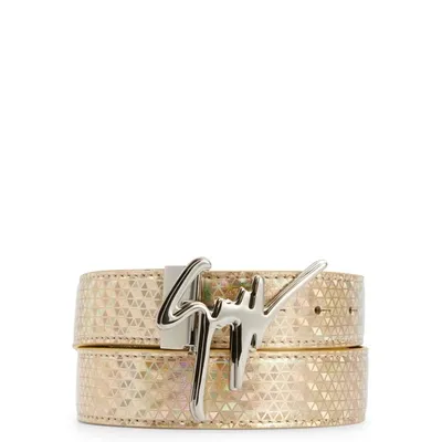 Giuseppe Zanotti Logo-buckle Holographic Belt In Beige