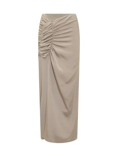 The Mannei Asymmetric-design Maxi Skirt In Beige