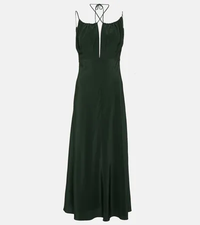 Totême Silk Crêpe De Chine Midi Dress In 136 Dark Green