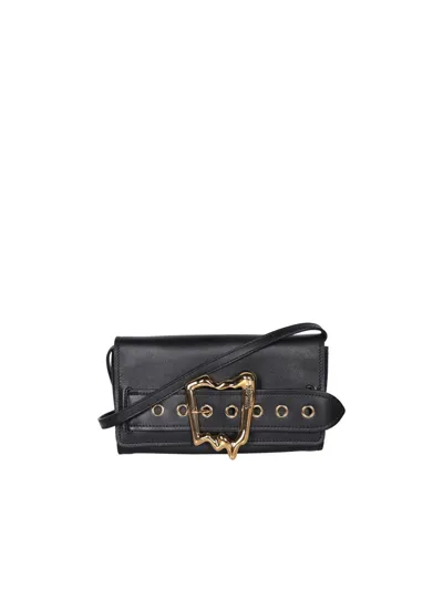 Moschino Logo-engraved Leather Crossbody Bag In Black