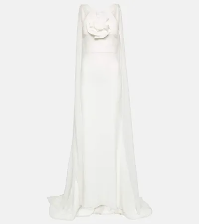 Roland Mouret Floral-appliqué Cady Silk Gown In White