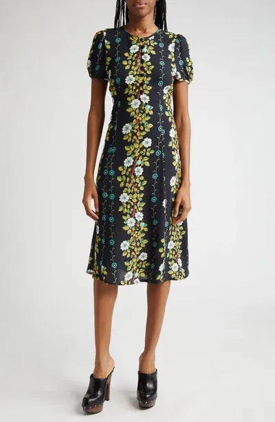 Etro Floral-print Midi Dress In Print Floral Black