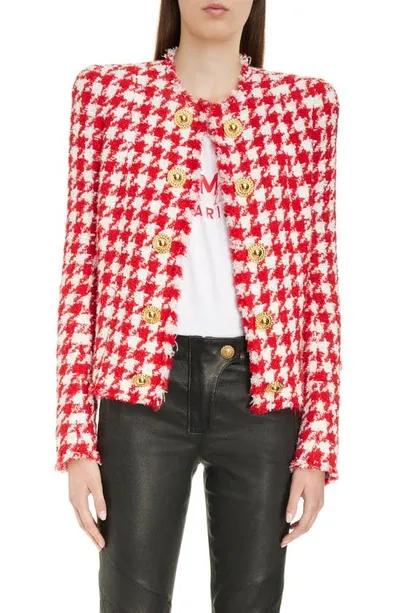 Balmain Tweed Jacket In Red,white