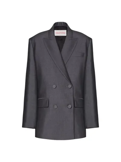 Valentino Double-breasted Mohair And Wool-blend Blazer In Dark Grey