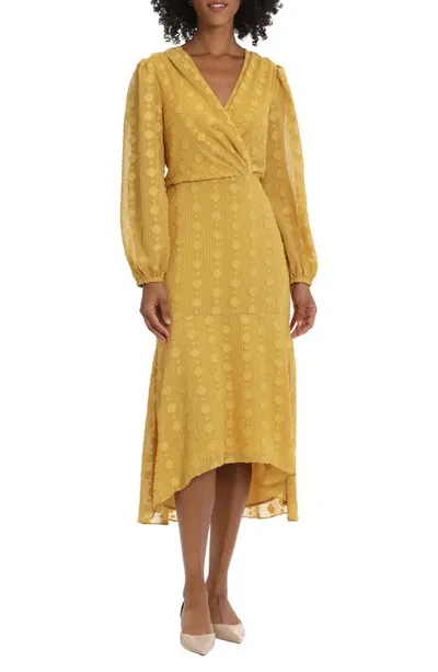 Maggy London Geo Jacquard Long Sleeve High Low Dress In Goldenrod