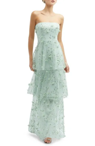 Dessy Collection Sequin Embroidered Strapless Tiered Gown In Celadon