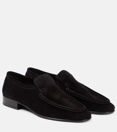 The Row New Soft Suede Loafers In Black