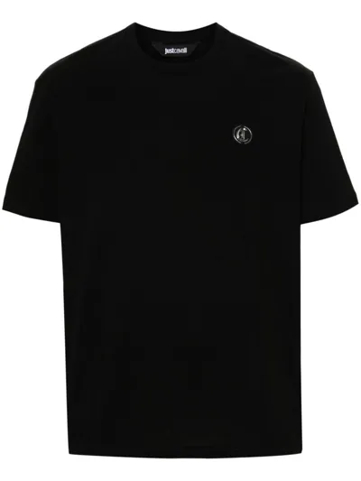 Just Cavalli Logo-patch Cotton T-shirt In Schwarz