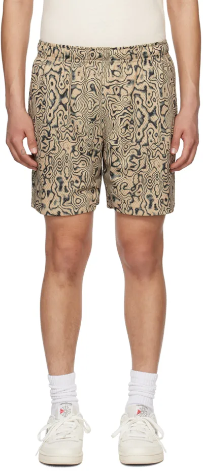 John Elliott Practice Wide-leg Printed Mesh Drawstring Shorts In Sand Blast