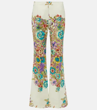 Etro Mid-rise Engineer Bouquet Floral-print Flared Ankle Cotton Pants In Multicolour