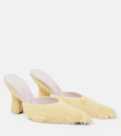 Burberry Calf Hair Mules In Beige