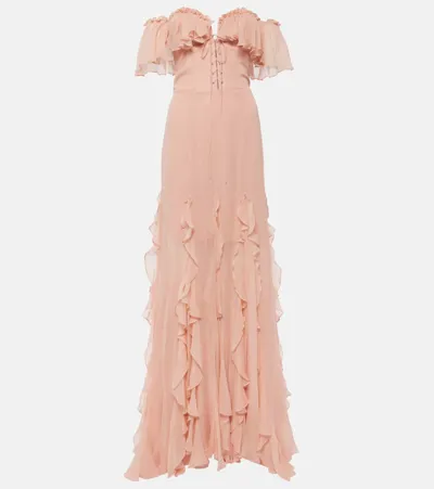 Costarellos Galiya Off-shoulder Silk Georgette Gown In Pink