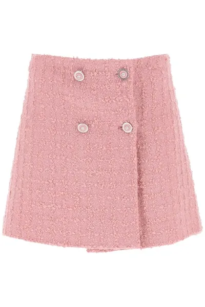 Versace Heritage Textured Tweed Medusa Double-breasted Mini Skirt In Light Pink