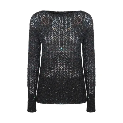 Maison Margiela Metallic Paillette Open-knit Sweater In Blue