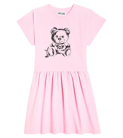 Moschino Kids' Teddy Bear Cotton-blend Jersey Dress In Pink