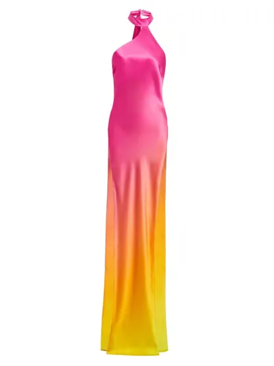 Retroféte Jagger Gradient-print Halterneck Maxi Dress In Ink Lime Ombre