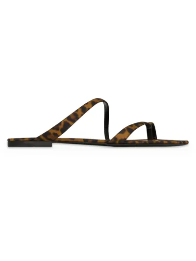 Saint Laurent Women's Tanger Slides In Leopard Grosgrain In Manto Naturale