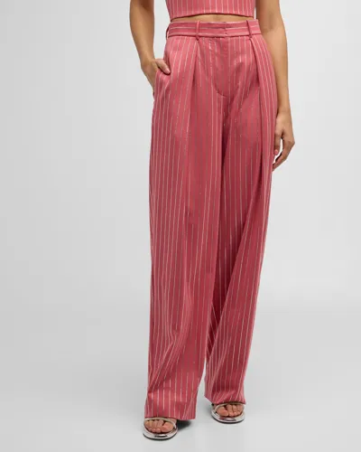 Alex Perry Mid-rise Pleated Crystal Pinstripe Straight-leg Trousers In Garnet Rose