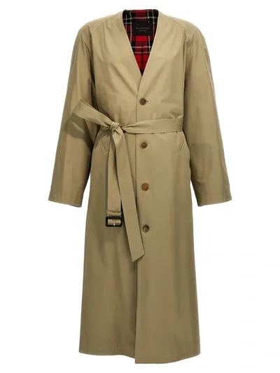 Balenciaga Check Lining Oversize Trench Coat Coats, Trench Coats Beige In Cream