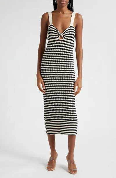 Ramy Brook Jessa Striped Knit Midi Dress In Black Ivory Stripe