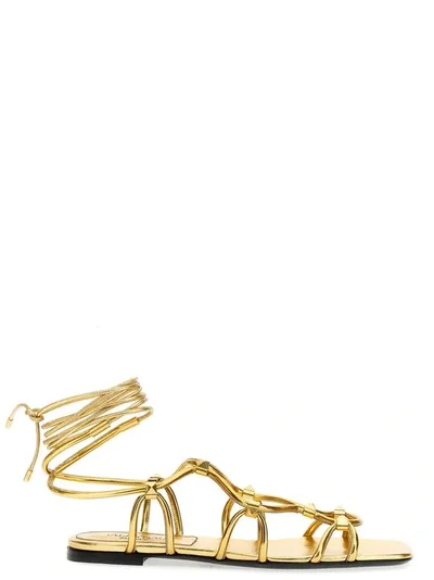 Valentino Garavani Rockstud Net Lace-up Sandals In Antique Brass