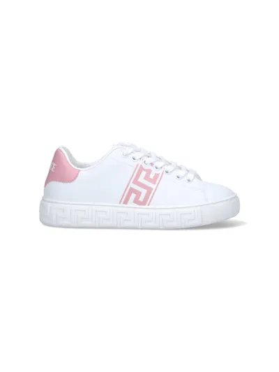 Versace Greca Sneakers In Bianco-english Rose