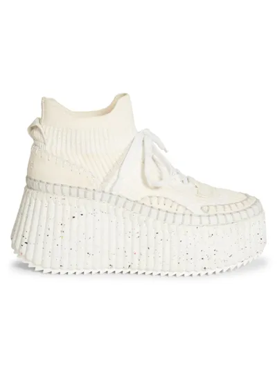 Chloé Nama Knit Platform Sneaker In White