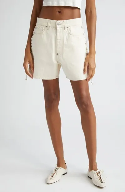 Stella Mccartney Off-white Lace-up Denim Shorts In Ecru