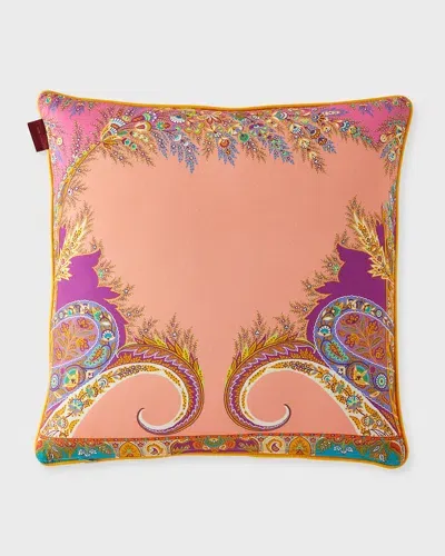 Etro Rajasthan Decorative Pillow, 18" Square In Grn W/fushia