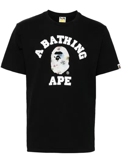 A Bathing Ape Logo Print T-shirt In Black