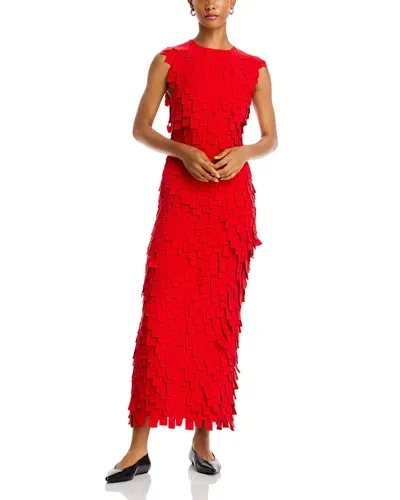 A.w.a.k.e. Multi-rectangle Roundneck Midi Dress In Red