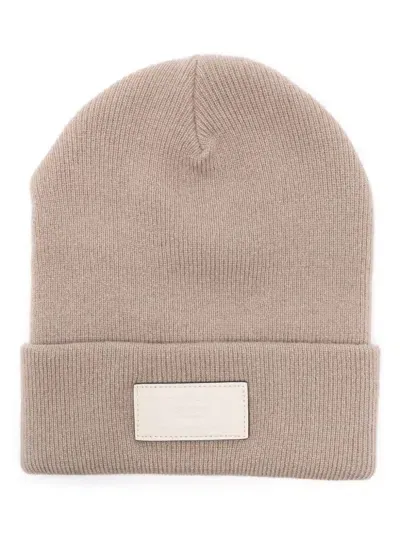 Agnona Logo-patch Beanie Hat In Neutrals