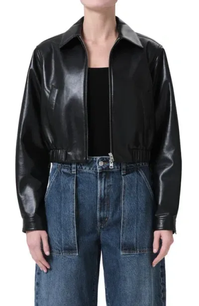 Agolde Essie Recycled Leather Crop Jacket In Black