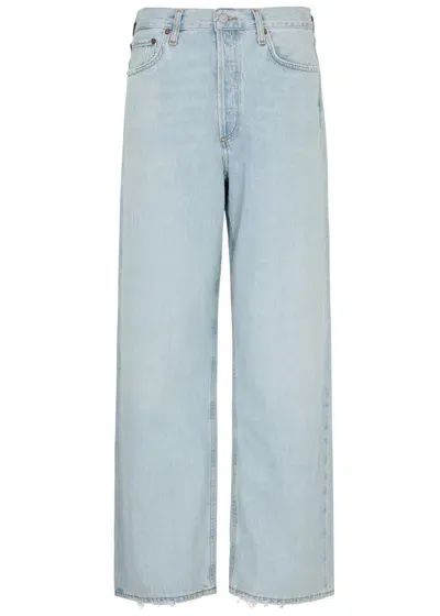 Agolde Low Slung Distressed Wide-leg Jeans In Light Blue