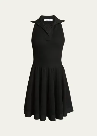 Alaïa Racerback Polo Mini Skater Dress In Multicolor