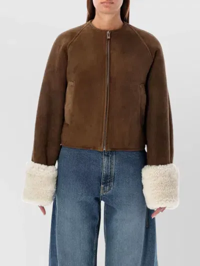 Alaïa Shearling Aviator Jacket Featuring Belted Back In Brown